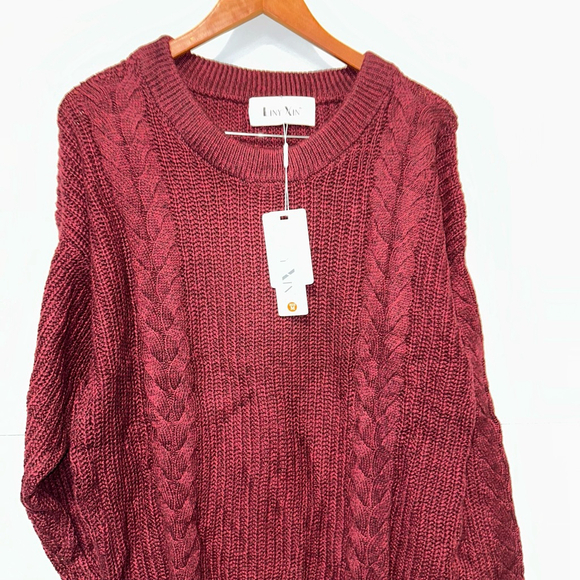 Liny Xin Women’s Burgundy Cable Knit Sweater NWT Medium Slightly Oversized New - Picture 5 of 8